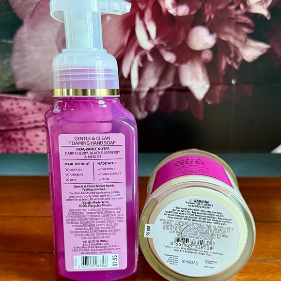 NEW 2-Pc BLACK CHERRY MERLOT Single Wick Candle & Foaming Hand Soap BBW - Picture 2 of 2
